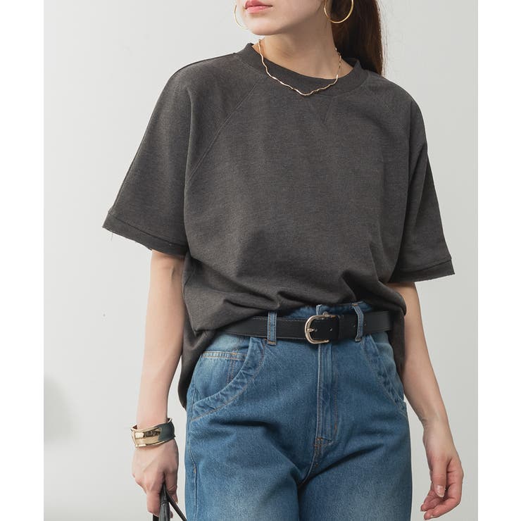 C-GRAY | ミニ裏毛ラグラン半袖トレーナ レディース 大きいサイズ | JungleJalopy