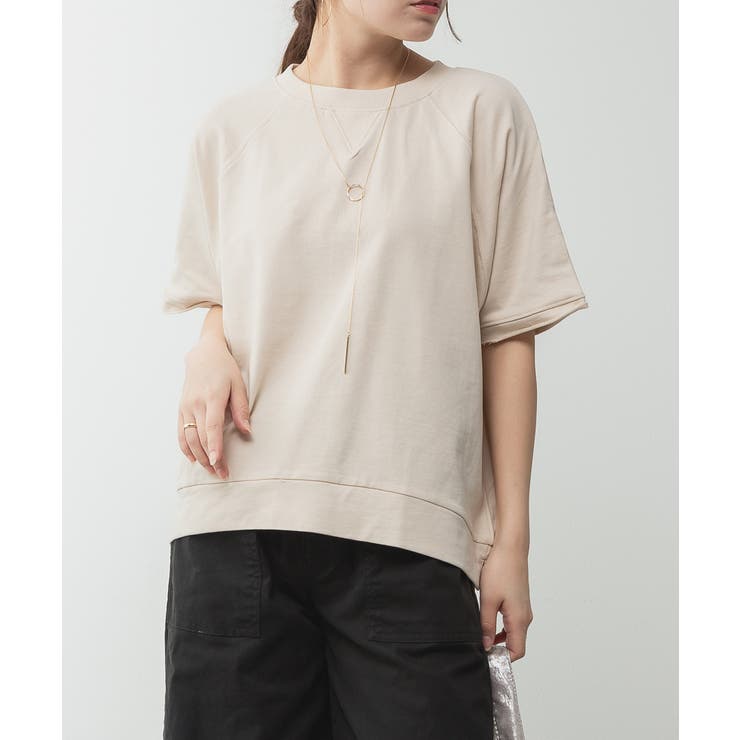LT-BEIGE | ミニ裏毛ラグラン半袖トレーナ レディース 大きいサイズ | JungleJalopy