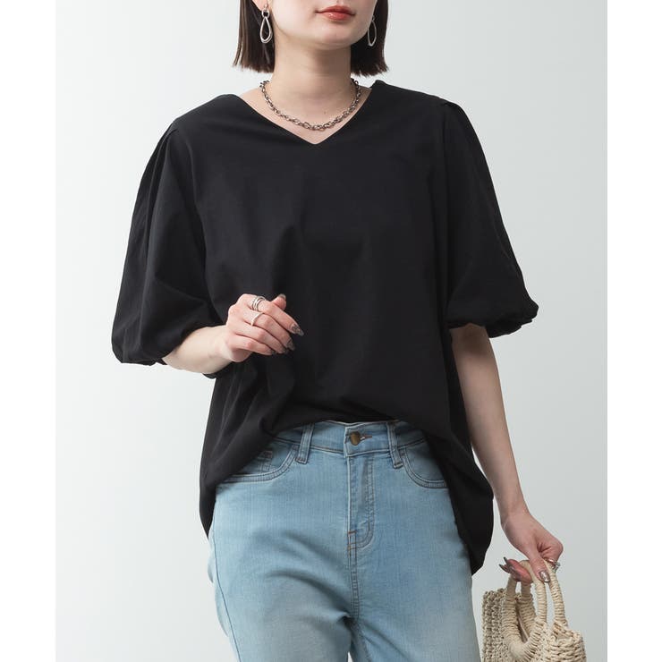 BLACK | コットンパフスリーブTシャツ 大きいサイズ 半袖 | JungleJalopy