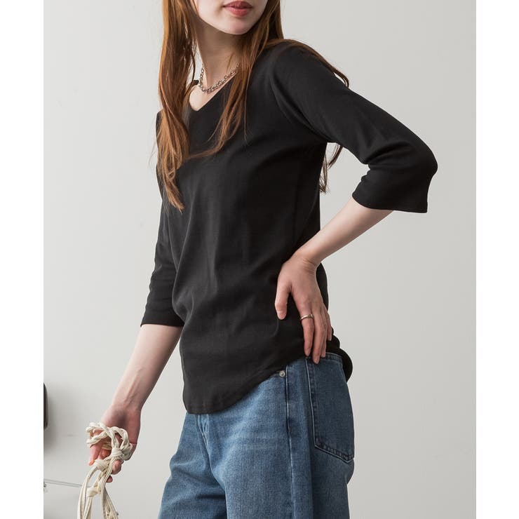 BLACK | Vネック七分袖 プルオーバー トップス | JungleJalopy