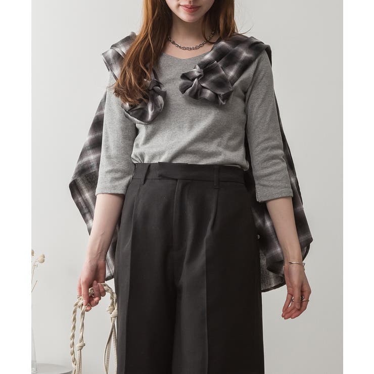 M-GRAY | Vネック七分袖 プルオーバー トップス | JungleJalopy