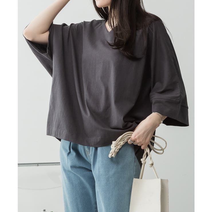 C-GRAY | Vネック 7分袖 ドルマンTシャツ | JungleJalopy