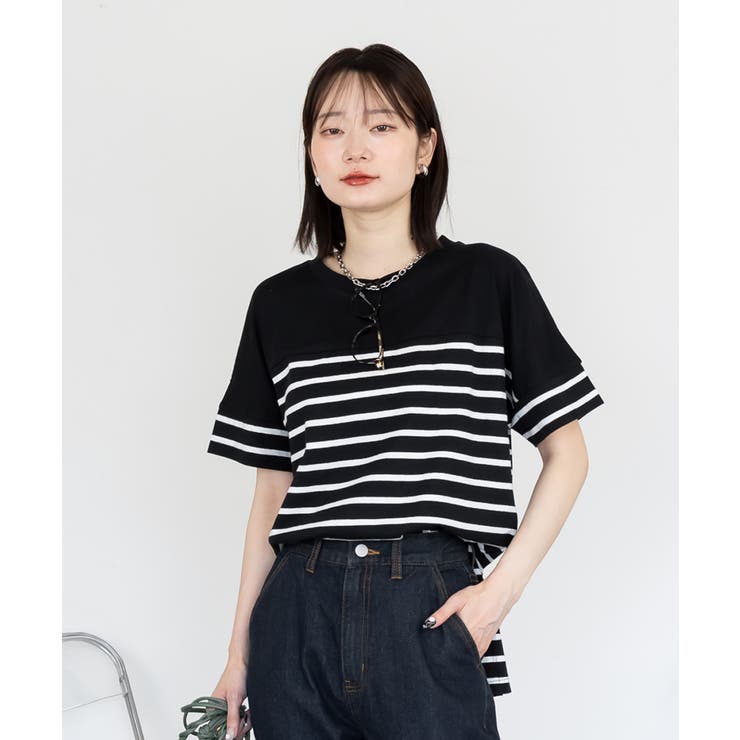 パネルボーダー風半袖トップス レディース 大きいサイズ | JungleJalopy | 詳細画像5 