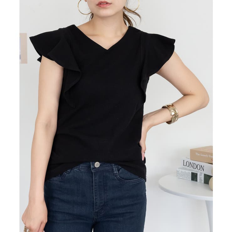 BLACK | フレアーフレンチスリーブTシャツ レディース 大きいサイズ | JungleJalopy