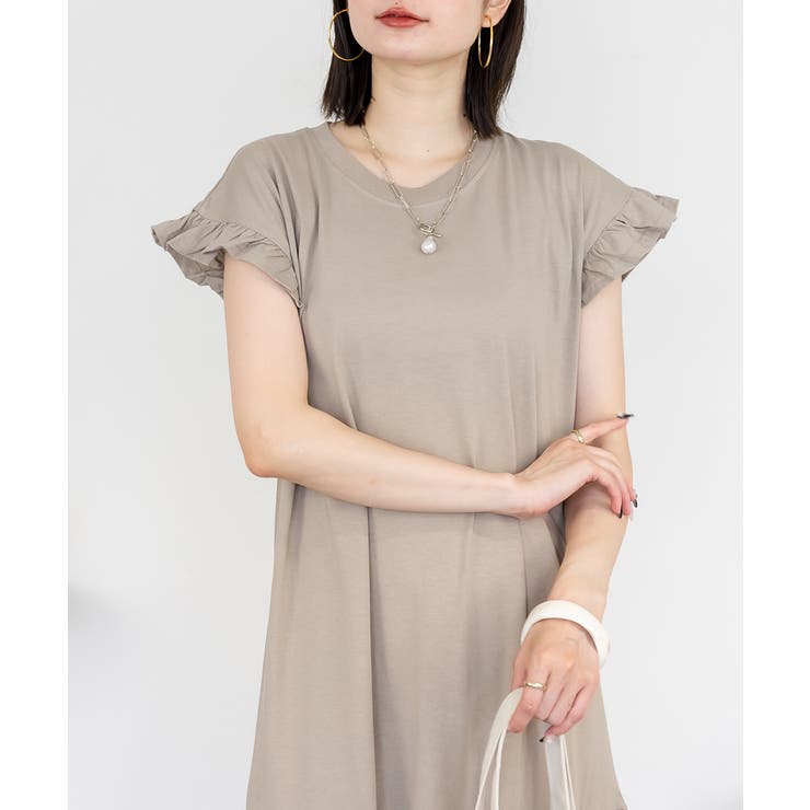 GRAY-BEIGE | 袖フレアノースリーブワンピース レディース 大きいサイズ | JungleJalopy