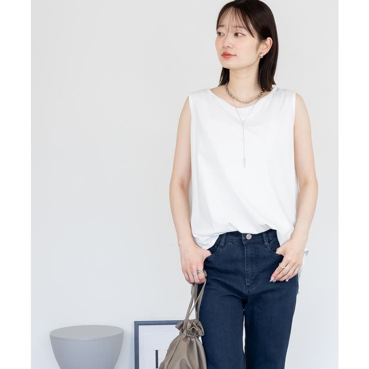 WHITE | 脇タックノースリーブトップス レディース 大きいサイズ | JungleJalopy