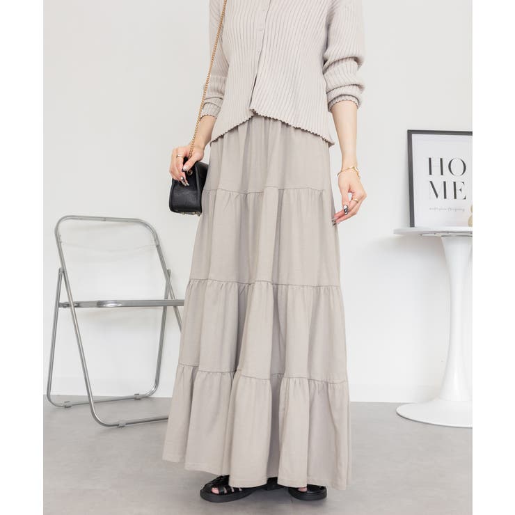 GRAY-BEIGE | 4段 ティアード マキシスカート | JungleJalopy