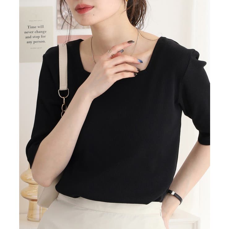 スクエアネック5分袖コットンリブTシャツ レディース 大きいサイズ | JungleJalopy | 詳細画像13 