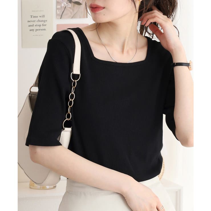 スクエアネック5分袖コットンリブTシャツ レディース 大きいサイズ | JungleJalopy | 詳細画像15 