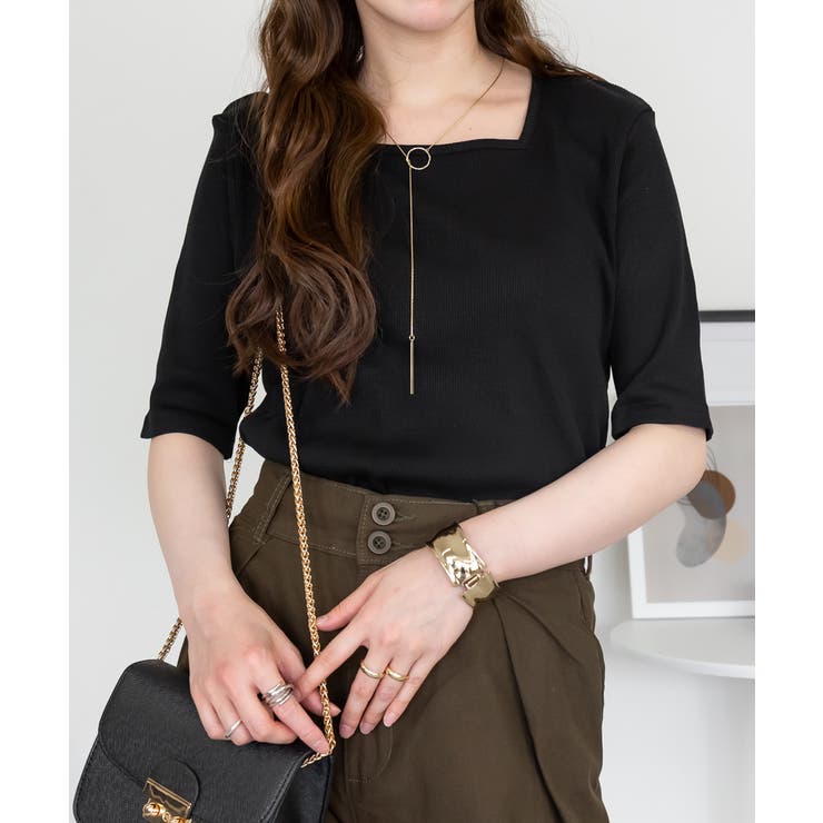 スクエアネック5分袖コットンリブTシャツ レディース 大きいサイズ | JungleJalopy | 詳細画像19 