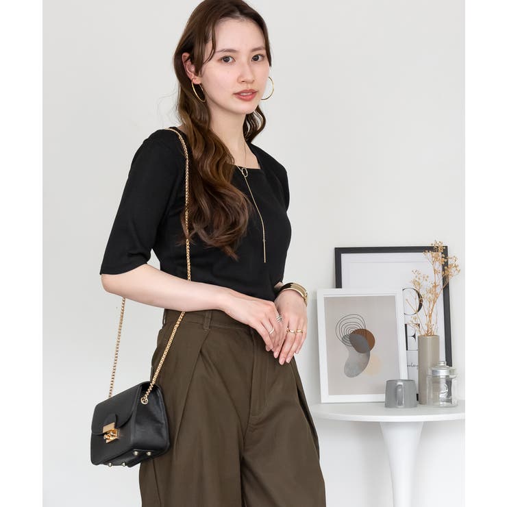 スクエアネック5分袖コットンリブTシャツ レディース 大きいサイズ | JungleJalopy | 詳細画像20 