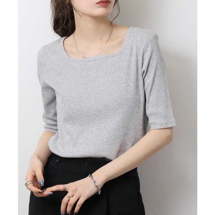 スクエアネック5分袖コットンリブTシャツ レディース 大きいサイズ | JungleJalopy | 詳細画像25 