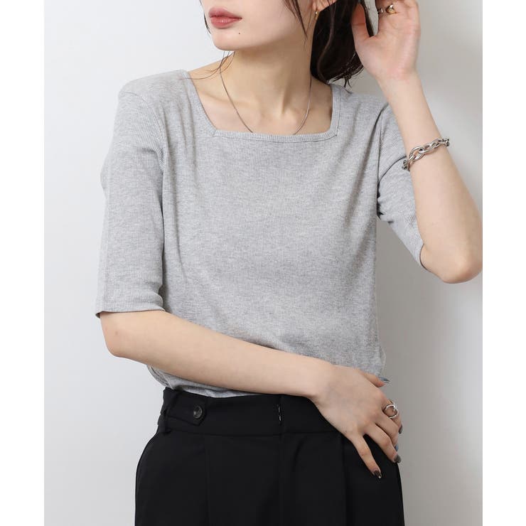 スクエアネック5分袖コットンリブTシャツ レディース 大きいサイズ | JungleJalopy | 詳細画像27 