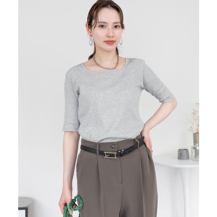 スクエアネック5分袖コットンリブTシャツ レディース 大きいサイズ | JungleJalopy | 詳細画像31 