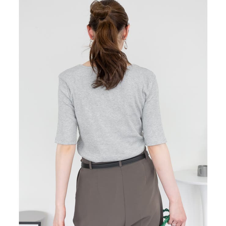 スクエアネック5分袖コットンリブTシャツ レディース 大きいサイズ | JungleJalopy | 詳細画像34 