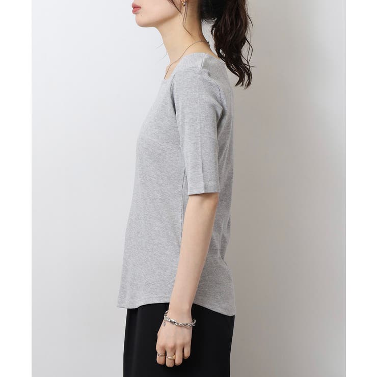 スクエアネック5分袖コットンリブTシャツ レディース 大きいサイズ | JungleJalopy | 詳細画像44 