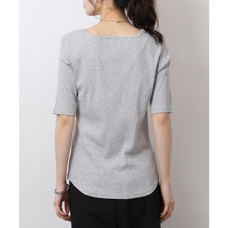 スクエアネック5分袖コットンリブTシャツ レディース 大きいサイズ | JungleJalopy | 詳細画像45 