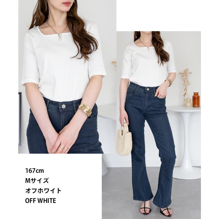 スクエアネック5分袖コットンリブTシャツ レディース 大きいサイズ | JungleJalopy | 詳細画像7 