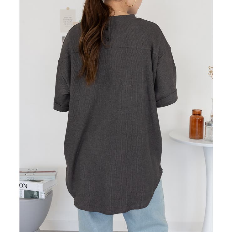 コットンワッフルロールアップハーフスリーブカットソー レディース 大きいサイズ | JungleJalopy | 詳細画像12 