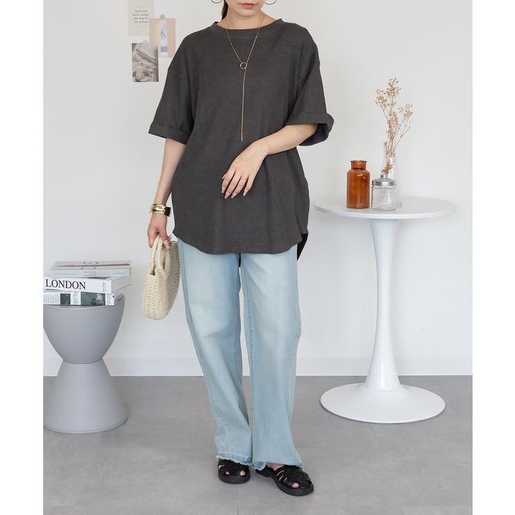 コットンワッフルロールアップハーフスリーブカットソー レディース 大きいサイズ | JungleJalopy | 詳細画像13 