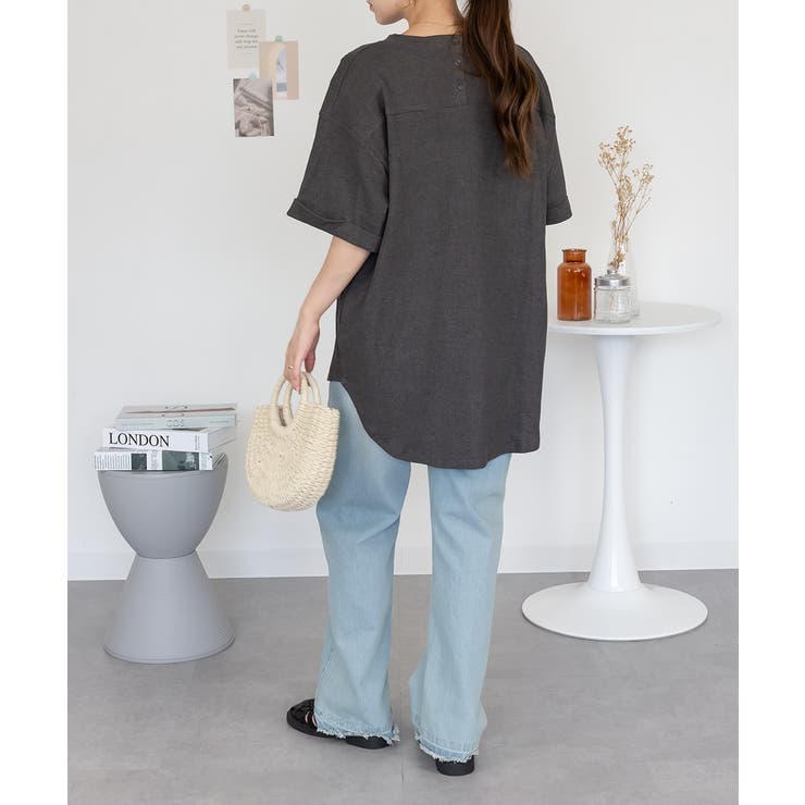 コットンワッフルロールアップハーフスリーブカットソー レディース 大きいサイズ | JungleJalopy | 詳細画像15 