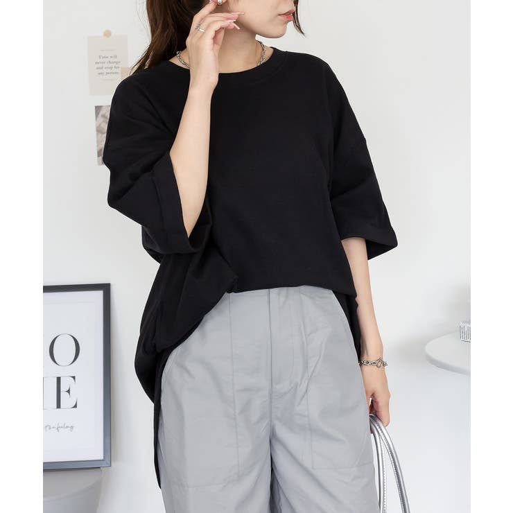 コットンワッフルロールアップハーフスリーブカットソー レディース 大きいサイズ | JungleJalopy | 詳細画像2 