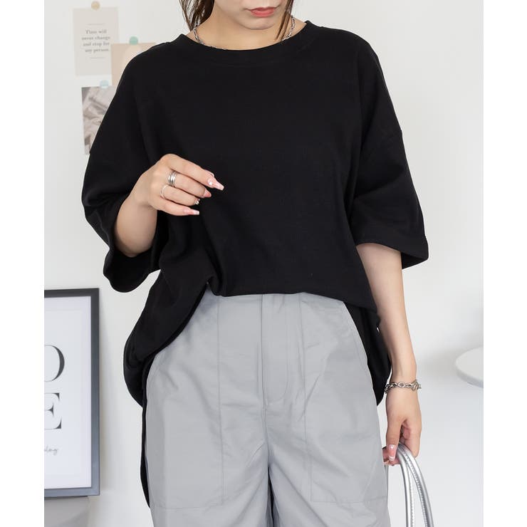 コットンワッフルロールアップハーフスリーブカットソー レディース 大きいサイズ | JungleJalopy | 詳細画像3 