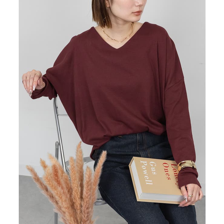 BURGUNDY | ドルマンスリーブVネックTシャツ レディース 大きいサイズ | JungleJalopy