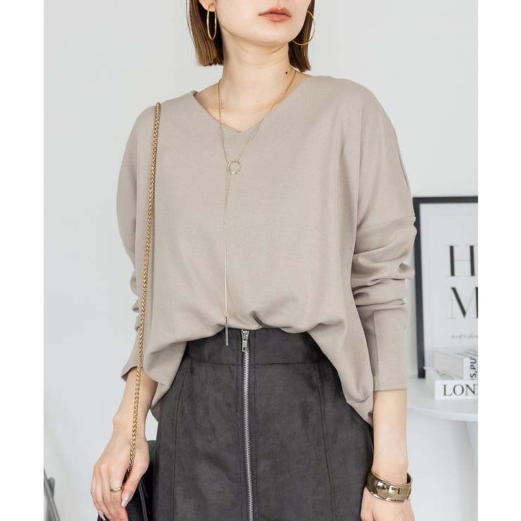 GRAY-BEIGE | ドルマンスリーブVネックTシャツ レディース 大きいサイズ | JungleJalopy