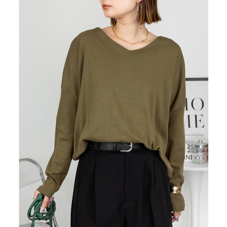 KHAKI | ドルマンスリーブVネックTシャツ レディース 大きいサイズ | JungleJalopy