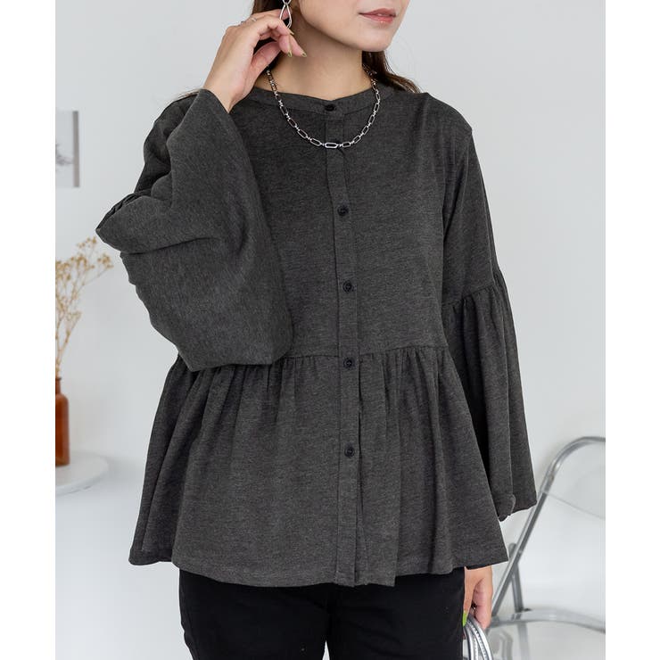 ペプラムギャザーブラウス風カットソー レディース 大きいサイズ | JungleJalopy | 詳細画像10 