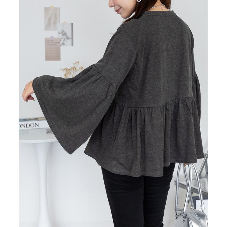 ペプラムギャザーブラウス風カットソー レディース 大きいサイズ | JungleJalopy | 詳細画像12 