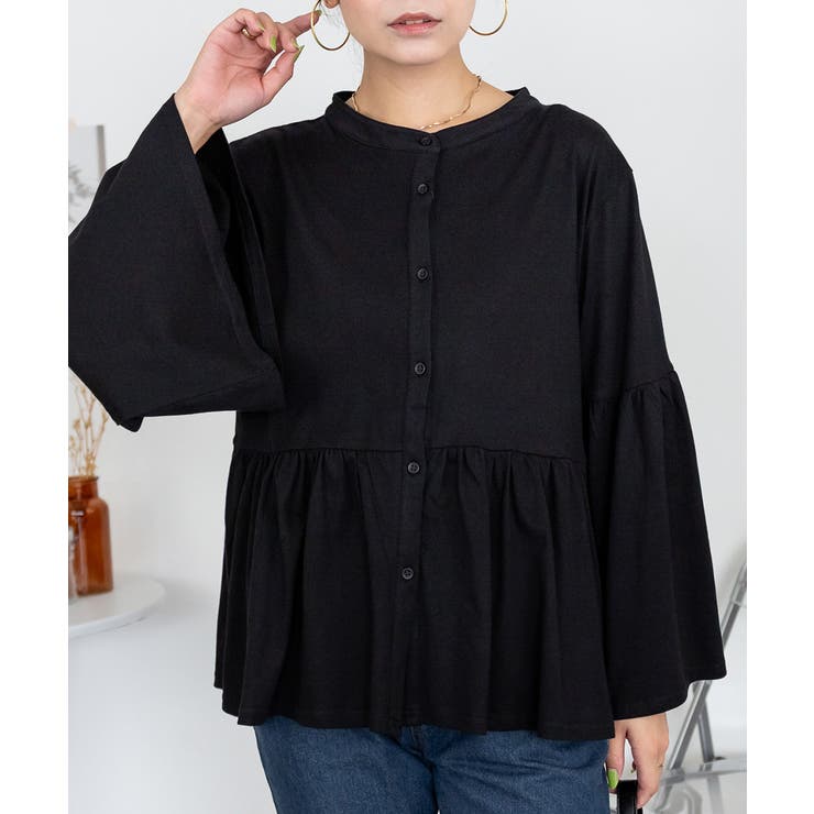 ペプラムギャザーブラウス風カットソー レディース 大きいサイズ | JungleJalopy | 詳細画像2 