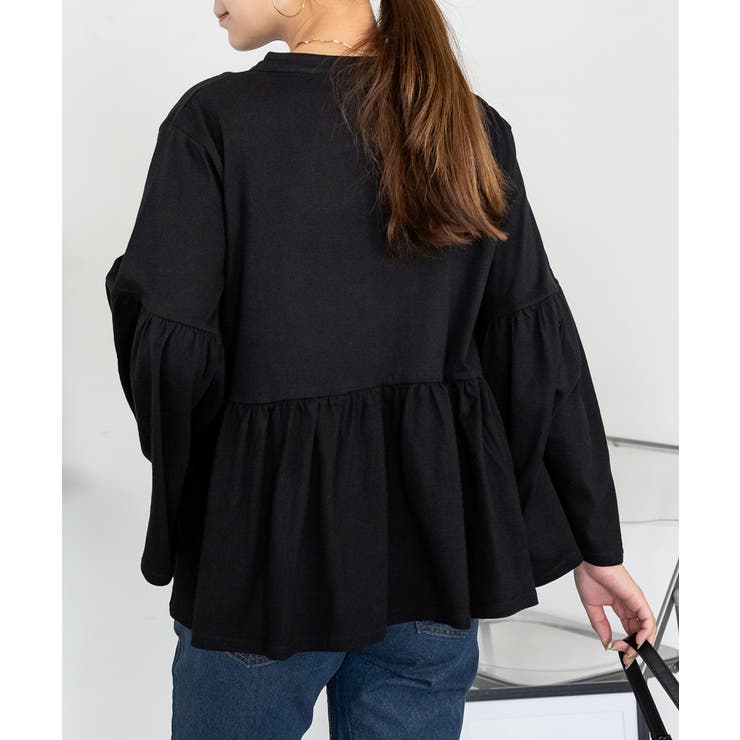 ペプラムギャザーブラウス風カットソー レディース 大きいサイズ | JungleJalopy | 詳細画像5 