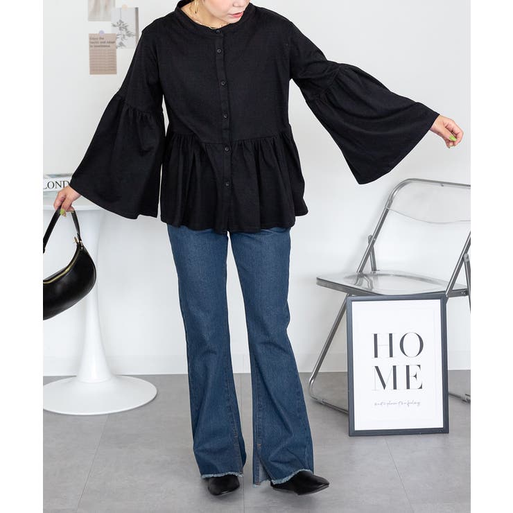 ペプラムギャザーブラウス風カットソー レディース 大きいサイズ | JungleJalopy | 詳細画像6 