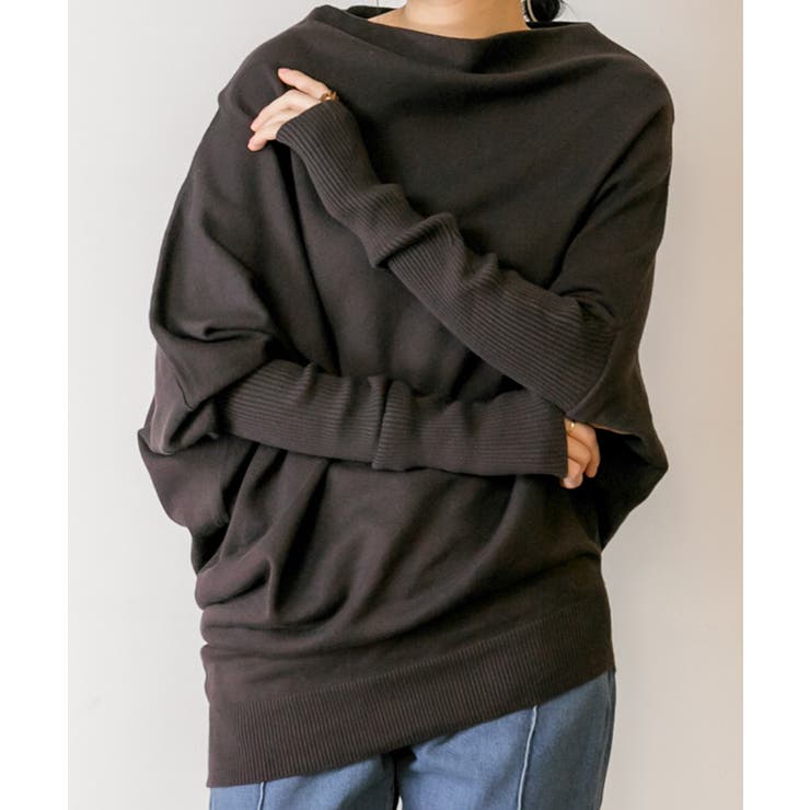 BROWN | 変形ボトルネックニット レディース 大きいサイズ | JungleJalopy