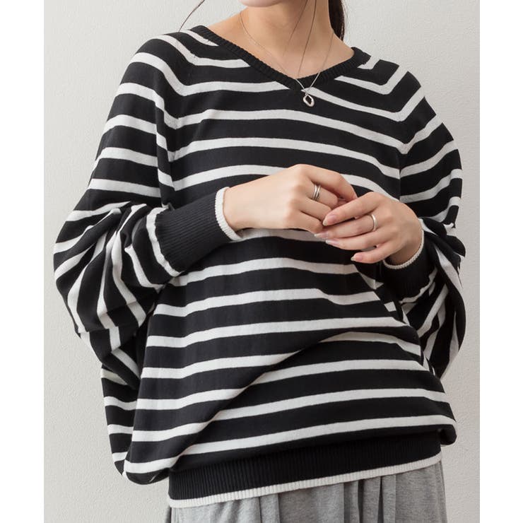 Vネックボーダードルマンニット セーター 大きいサイズ | JungleJalopy | 詳細画像13 