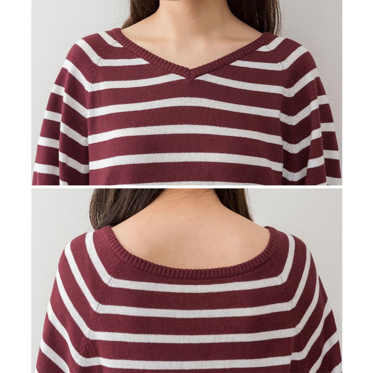 Vネックボーダードルマンニット セーター 大きいサイズ | JungleJalopy | 詳細画像2 