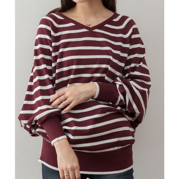 Vネックボーダードルマンニット セーター 大きいサイズ | JungleJalopy | 詳細画像21 