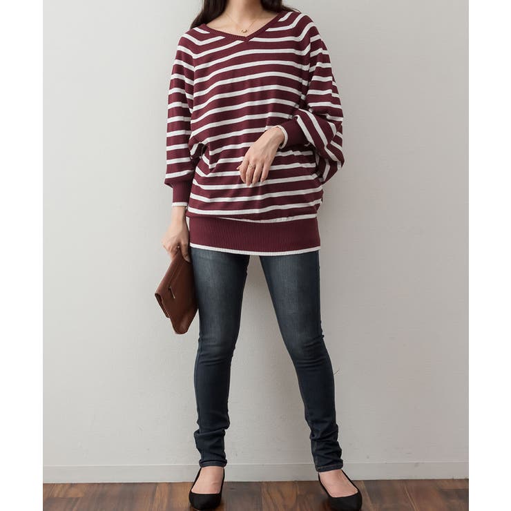 Vネックボーダードルマンニット セーター 大きいサイズ | JungleJalopy | 詳細画像24 