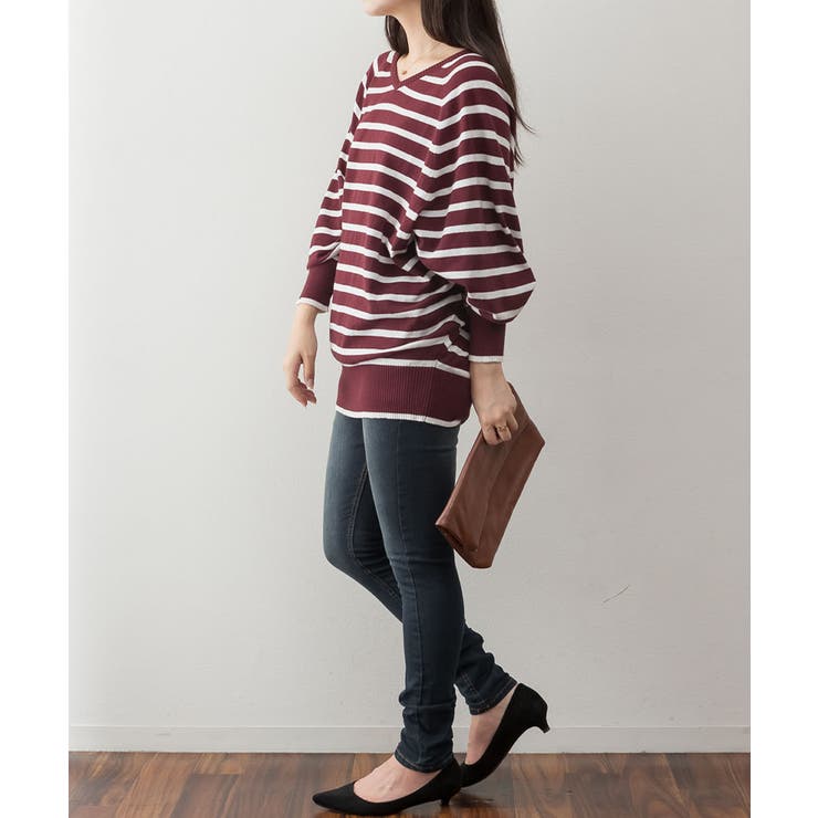 Vネックボーダードルマンニット セーター 大きいサイズ | JungleJalopy | 詳細画像25 