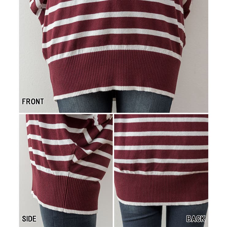 Vネックボーダードルマンニット セーター 大きいサイズ | JungleJalopy | 詳細画像4 