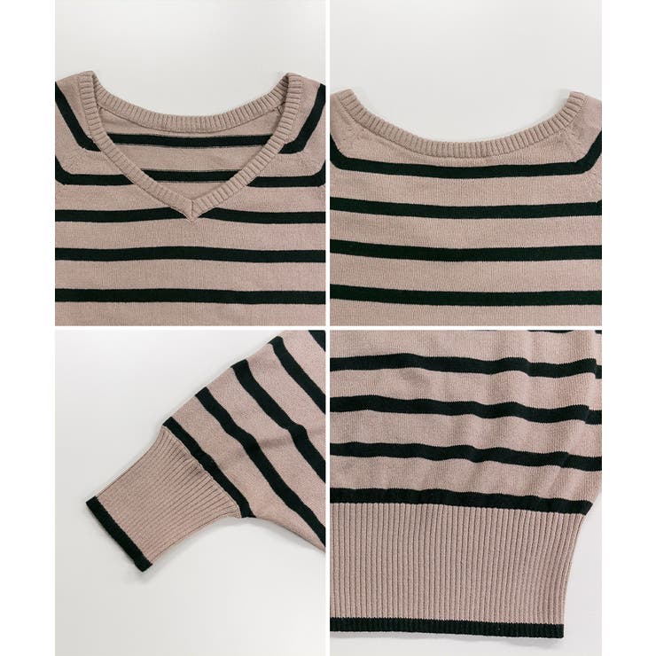 Vネックボーダードルマンニット セーター 大きいサイズ | JungleJalopy | 詳細画像5 