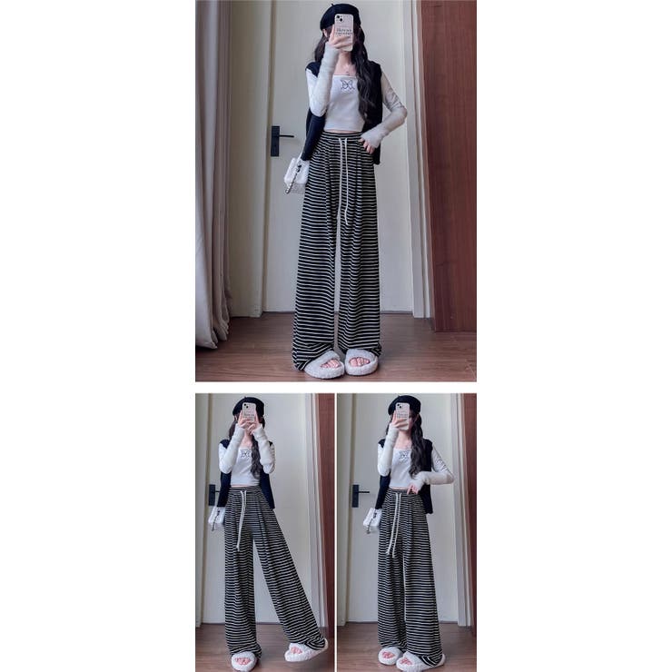 【丈感＆生地選べる】「低身長〜高身長」美脚効果 ワイドパンツ ウエストゴム | karei | 詳細画像17 
