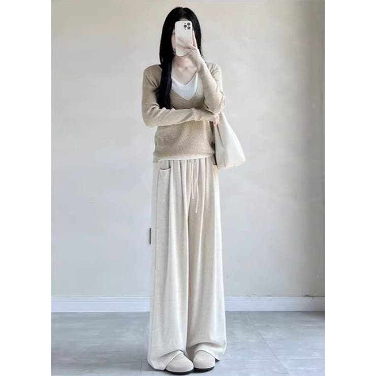【丈感＆生地選べる】「低身長〜高身長」美脚効果 ワイドパンツ ウエストゴム | karei | 詳細画像19 