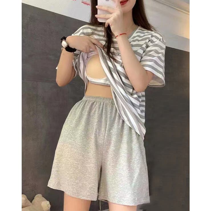 セットアップ レディース ボーダーT 無地ハーフパンツ ルームウェア パジャマ | karei | 詳細画像7 