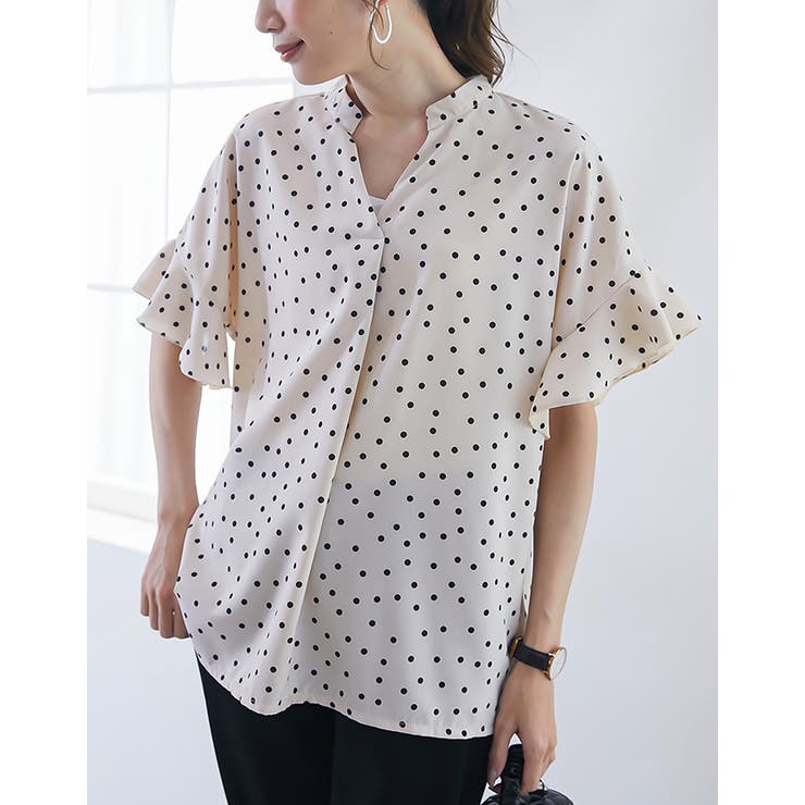 スキッパードットブラウス フリルブラウス | karei | 詳細画像9 