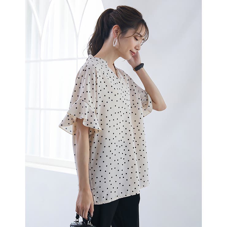 スキッパードットブラウス フリルブラウス | karei | 詳細画像12 