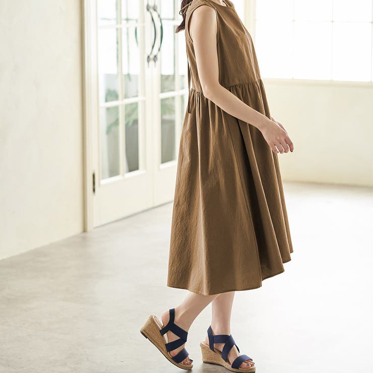 新品 AMACA ノースリーブシフォンフレアワンピース 40 定価49000