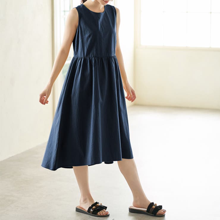 新品　AMACA ノースリーブシフォンフレアワンピース　40 定価49000 セール】ノースリーブカットフレアワンピース（ワンピース